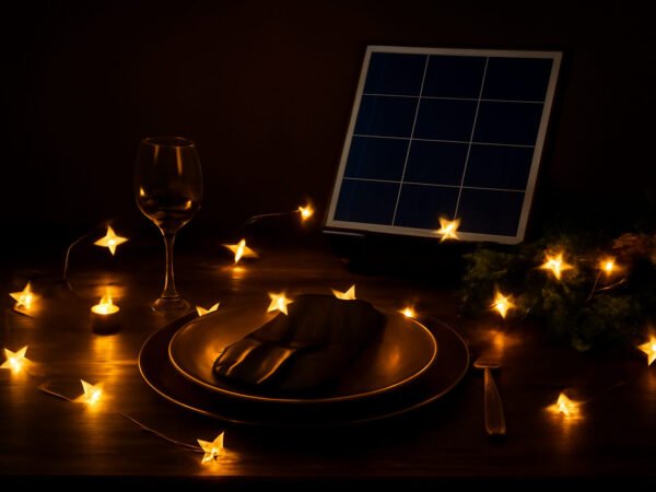 Silvester Tischdekoration mit Lichterkette