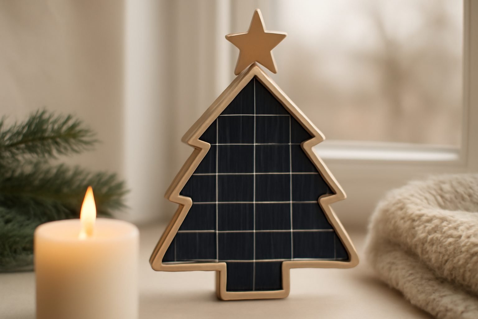 Weihnachtsdeko Fensterbank innen mit Lichterkette
